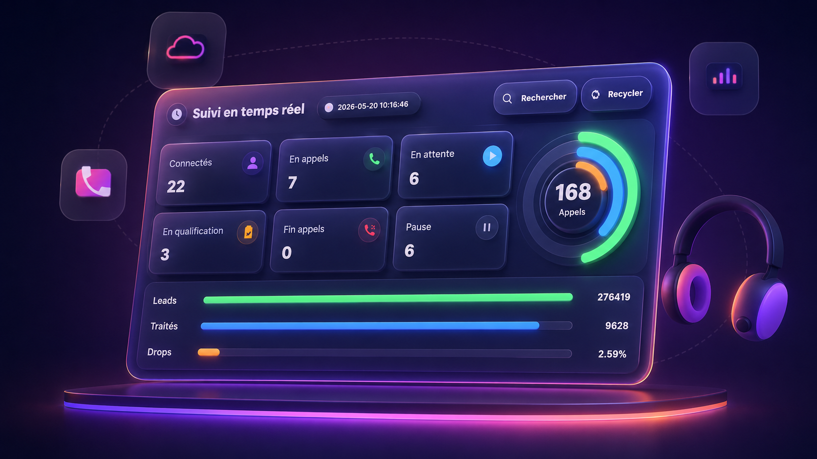 Dashboard Claralex suivi en temps réel en 3D
